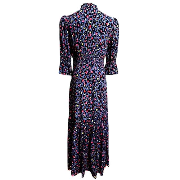 WYSE London Aimee Leopard Midi Dress Size 1 Fit S Ruffled Neckline 100% Viscose - Picture 9 of 13